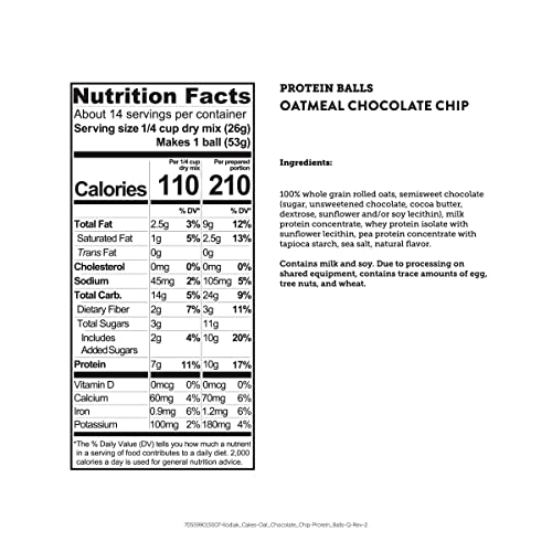 KODIAK OATMEAL PROTEIN BALL MIX, CHOCOLATE CHIP, HIGH PROTEIN, 100% WHOLE GRAINS, (PACK OF 1)