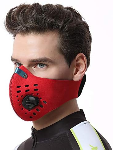 Aiseo Workout Mask- Fabric Sports Mask with Breathing Rz Mask Filters Reusable Respirator with Activated Replacement Carbon Filters for Basecamp Training Air Pollution Cycling Mask (Red)