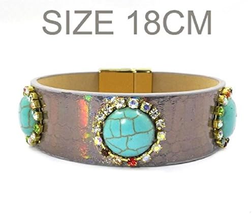 Jewelryfinds Leather Round Stone Magnetic Wrap Bracelets Have 3 Size Bohemian Bracelets&amp;Bangles For Women