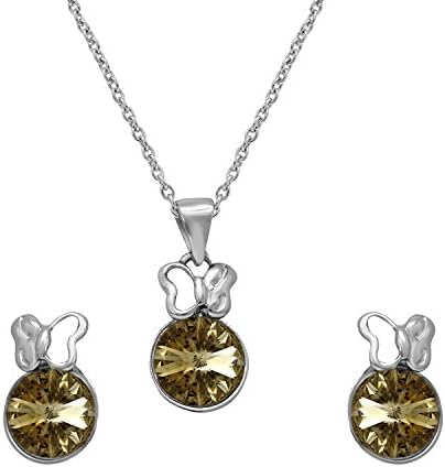 Brown Rhodium Plated Brass Alloy Solitaire Butterfly Pendant Set with Crystal Stones for Women