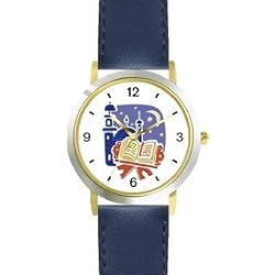 Holy Koran or Quaran Moslem or Muslim Theme - WATCHBUDDY DELUXE TWO-TONE THEME WATCH - Arabic Numbers - Blue Leather Strap-Children's Size-Small ( Boy's Size & Girl's Size )