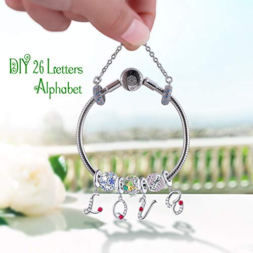 FOREVER QUEEN 925 Sterling Silver P Letter Initial Dangle Beads Charm Red Zircon Alphabet Pendants for Snake Chain Bracelets Necklace Gift Jewelry for Mother