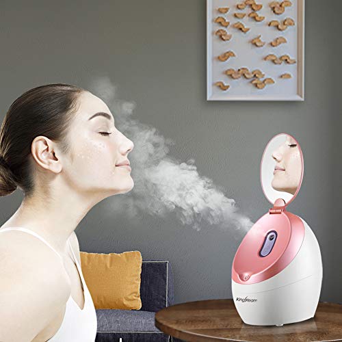 Facial Steamer With Double Sided Makeup Mirror, Nano Ionic Hot Mist Steamer for Personal Facial Sauna Use At Home
