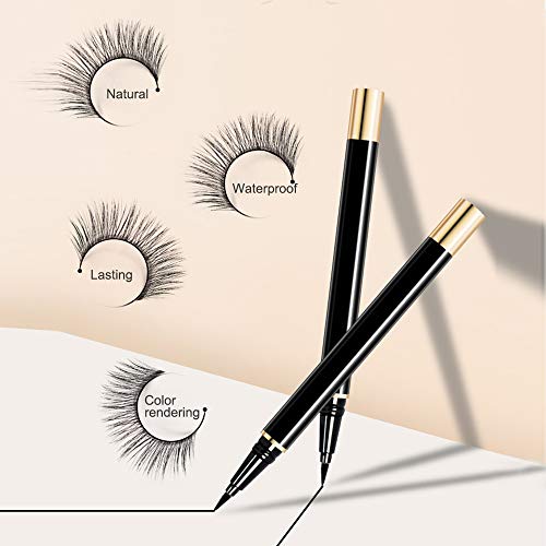 Pengxian New Material 5 Pairs of Non-Magnetic False Eyelashes Set Liquid Magnetic Eyeliner For Use with Magnetic False Lashes Pen with Special Iron Tweezers/Magnetic Eyeliner Look-No Glue Needed