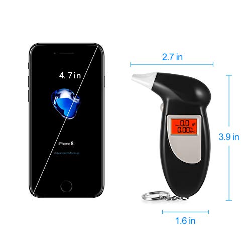 Breathalyzer, Portable Keychain Breath Alcohol Tester for Driver, Highly-Accurate Result Digital Battery Power with 5 Mini Mouthpieces
