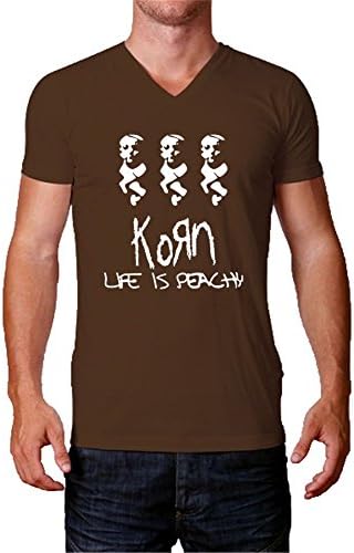 JoanT Korn Band Shirts Mens V Neck T Shirt A0222 Cotton Tshirt Brown S