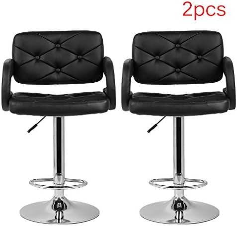 PU Leather Bar Stools Hydraulic Swivel Chair Height Adjustable with Armrest Footrest Chromed Base, Set of 2