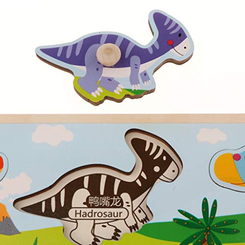 Fityle Wooden Jigsaw Pegged Puzzle Early Learning Toy for Age 2-7 Years Childrens - Dinosaur, 22x33cm - Thumbnail 7