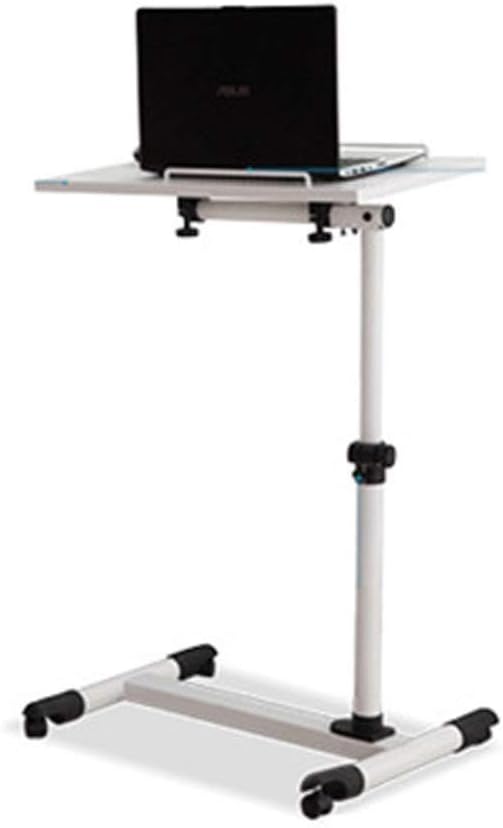 LINlz Height Adjustable Mobile Laptop Stand Desk Rolling Cart, Height Adjustable/White/22.04x13.8x23.2-36.6inches