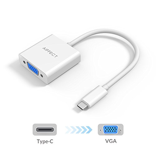 AIFFECT USB Type C to VGA Adapter for New Macbook, Chromebook Pixel, Microsoft Lumia 950 / 950XL and other USB-C Devices - White