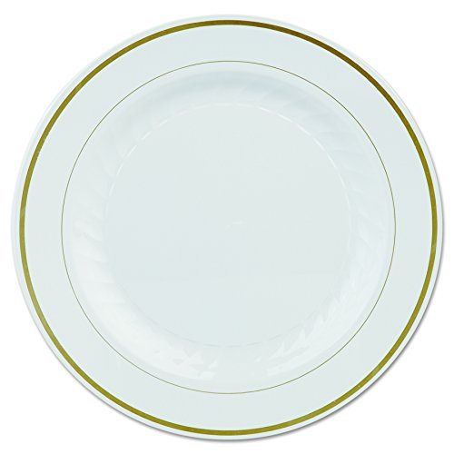 WNA MP10IPREM Masterpiece Plastic Plates, 10 1/4in, Ivory w/Gold Accents, Round (Case of 120)