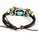 Real Spark Handmade Braided Leather Wrist Band Wood Beade Fish Charm Wrap Bracelet Blue