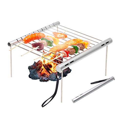 Overmont Barbecue Grill Portable Foldable BBQ Stand Charcoal Shelf Grate Galvanized Feet Home Camping