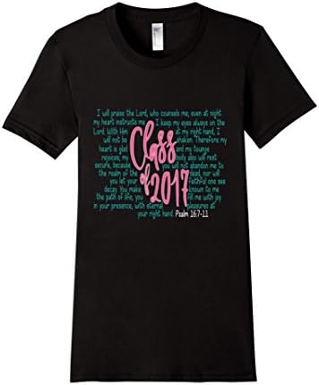 Women's Christian Graudation Shirt Class of 2017 Senior w/ Scripture Medium Black