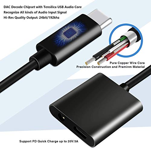 Azddur 2 in 1 USB C to 3.5mm Audio Adapter&PD Fast Charging Dongle Compatible with Galaxy S20/S20+/20Ultra/Note 10/10+, Google Pixel 4/4XL/3/2XL, iPad Pro and More(Not for Moto&OnePlus)(Black)