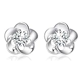 Binmer(TM)New Fashion 925 Sterling Silver Rose Flower Shaped Austrian Crystal Stud Earrings for Women Ladies Gift (White)