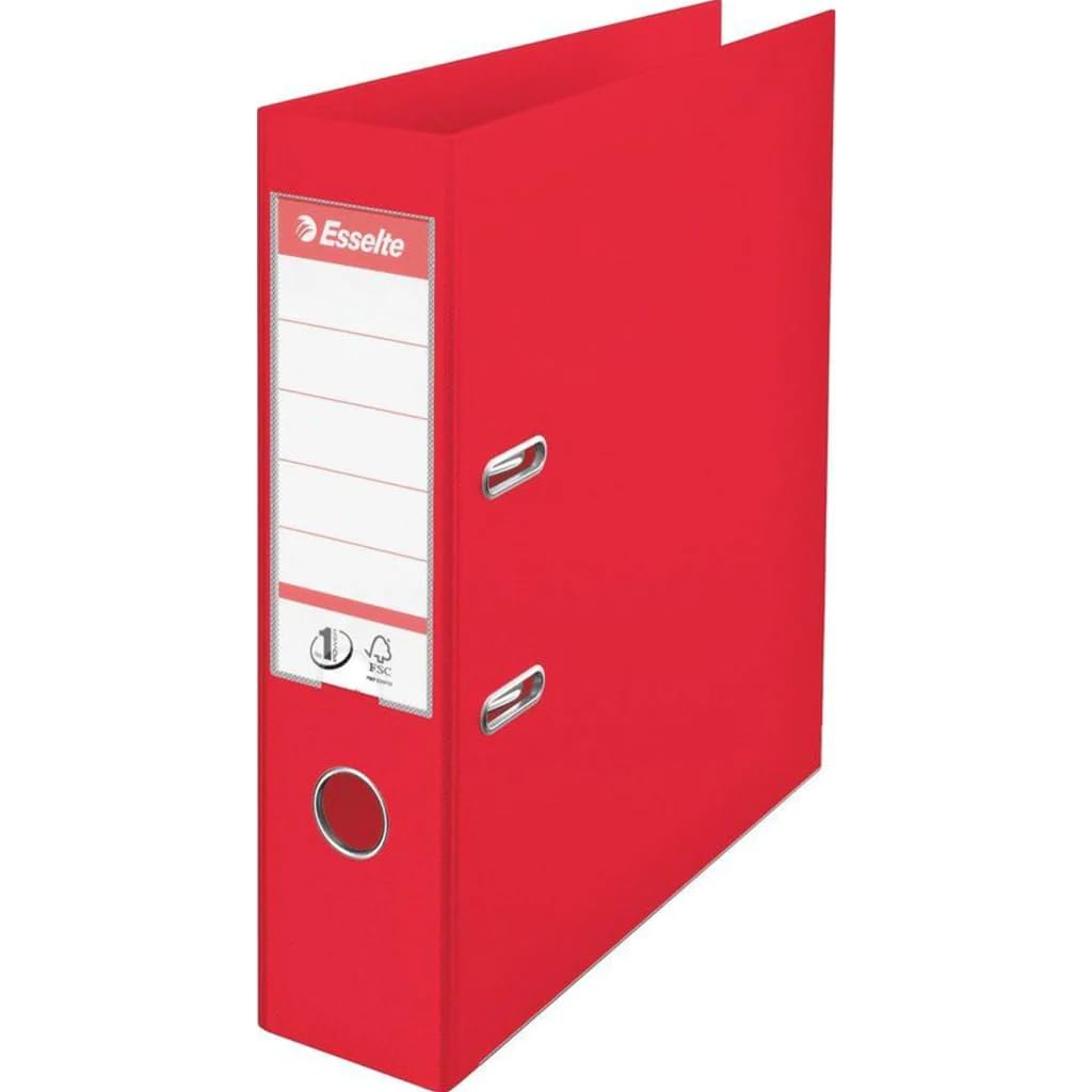 Esselte, A4 Lever Arch File, 75 mm Spine, 500 sheets Capacity, PP, Plastic Cover, No. 1 Mechanism, Files & Folders, Red, 5 Pack, 162530