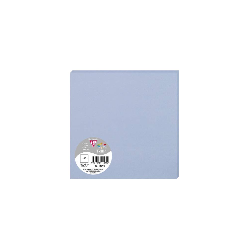 Clairefontaine 11139C Pack of 25 Plain Cards Square Format 16x16cm 210gsm Lavender Blue Invitation Correspondence Cards Pollen Range Premium Smooth Paper
