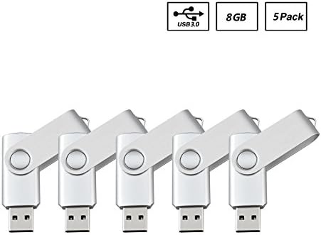 ABAZAR 5pcs 8gb Usb Flash Drive Usb 3.0 Flash Drive Memory Stick Fold Storage Thumb Stick Pen Swivel Design Silver