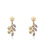 Little Miss Twin Stars 14k Gold-Plated Earrings with Gold Post and Dangling Lavender Cat-Eye Beads