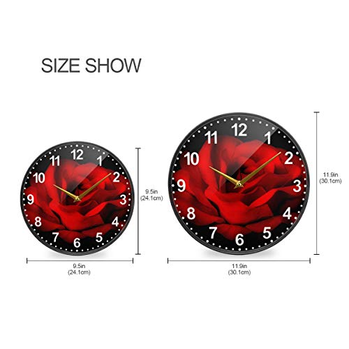 ALAZA Red Rose Flower Black Wall Clock Battery Operated Silent Non