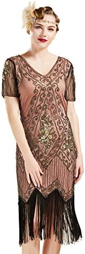 1920s Flapper Fringed Sequin Dress Roaring 20s Fancy Dress Gatsby Costume Dress V Neck Vintage Beaded Evening Dress