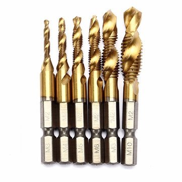 Generic 6Pcs M3-M10 Combination Drill Tap Bit Set Hss 6542 Titanium Coated Deburr Countersink Bits