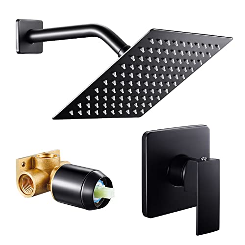 POPFLY Black Shower Only Faucet Set with Square Shower Head,Single