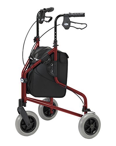 Days 240L Lightweight Aluminium Folding Three Wheel Tri Walker with Locakble Brakes and Carry Bag - Ruby Red by Days