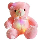 WEWILL Creative Light Up LED Inductive Teddy Bear Stuffed Animals Plush Toy Colorful Glowing Teddy Bear Nice Gift for Birthday Christmas Halloween, 20- Inch(Pink)