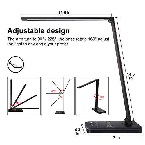 LED-Desk-Lamp-with-Wireless-Charger-Dimmable-Office-Desk-Light-with-USB-Charging-Port-5-Lighting-Modes-with-10-Brightness-Levels-Touch-Control-Auto-Timer-30-60min-Eye-Caring-Table-Lamps-Black