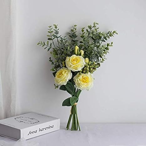 Amazon Wovte 花束 造花 インテリア アートフラワー プレゼント 贈り物 開店祝い 誕生日 卒業祝い お見舞い 感謝 ウェディング ブーケ 結婚式 飾り 撮影 美術館 ホーム 庭園 キッチン オフィス 花瓶なし イェロー 造花 オンライン通販