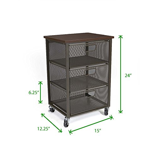 Mind Reader Rolling Storage Cart With 3 Drawers File Storage Cart