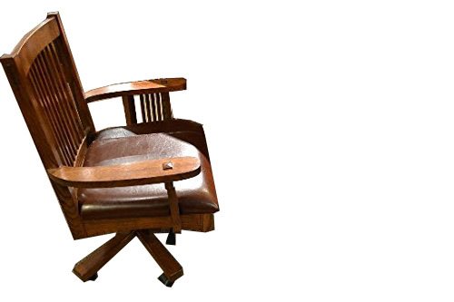 Crafters and Weavers Mission Solid Oak Office Chair Desk Chair with Leather Upholstery and Wheels and Hydraulic System