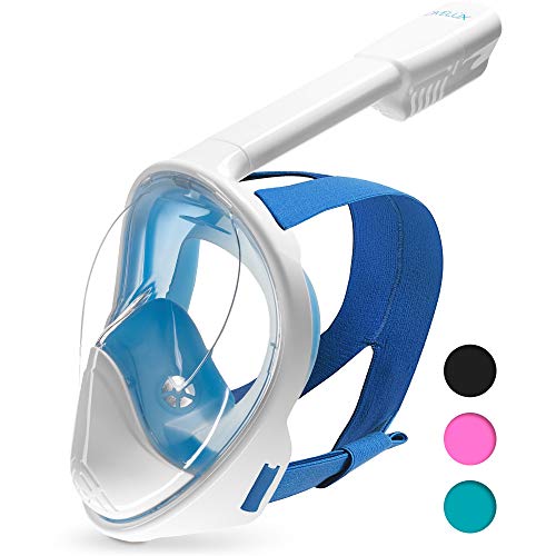 DIVELUX Full Face Snorkel Mask - Blue L/XL - Innovative Snorkeling Mask - Premium Snorkeling Gear Adults - 180 Panoramic View Scuba Mask - Anti-Fog Anti-Leak Diving Mask w/ Waterproof Case and E-Book