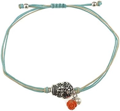Antique Silver Sugar Skull Charm Knot Bracelet Anklet
