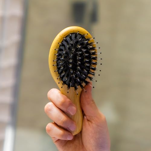 Woodlife® – Dúo de Cepillos Mini Ovalados de Bambú con Cerdas Naturales de Jabalí | Estimula el Folículo Piloso y Favorece el Crecimiento del Cabello.