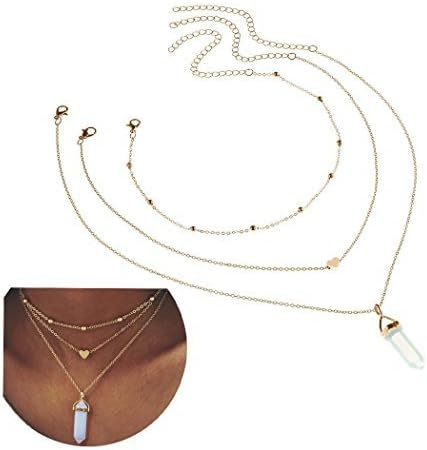 SUNSCSC Tiny Opal Crystal Love Heart Multilayer Choker Statement Bib Necklace for Women Set