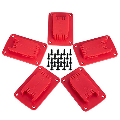 5 Packs Tool Holder Mount for Milwaukee M18 Tool,Also Fit for Dewalt 20V, 12V Dril Holder,Hanger (Lot of 5,Red)