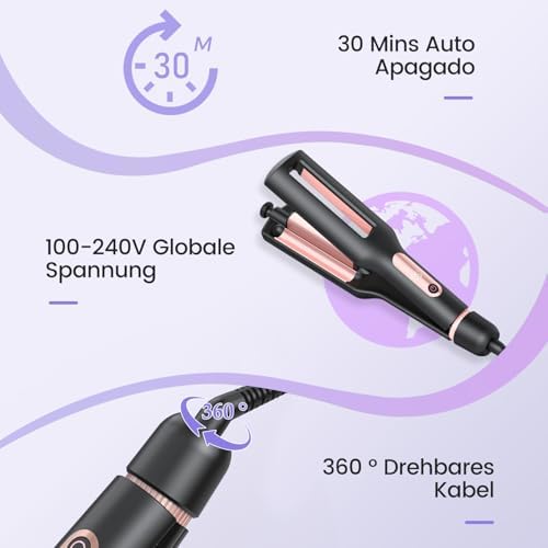 4 In 1 Einstellbar Welleneisen für Haare, Beach Waves Lockenstab, Rose Gold