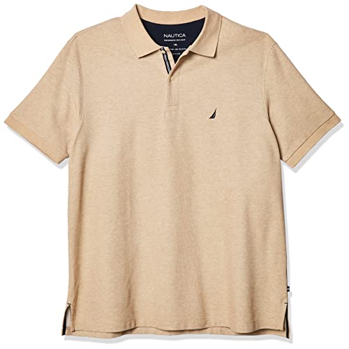 Nautica Herren Classic Fit Short Sleeve Solid Performance Deck Polo Shirt Polohemd, Coastal Camel Heather, Large Hoch