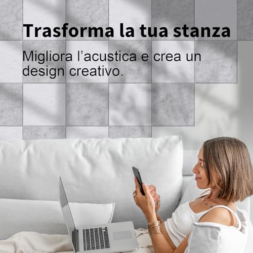 Sonuvia 36 Pieces Square Self-Adhesive Soundproofing Panels, Room Soundproofing, 3.24㎡ Cover, High Density 230 kg/m³ NRC 0.95, Decorative Sound Absorbing Panels, for Walls and Doors, Games Room