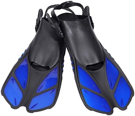 Snorkel Swim Fins,Short Adjustable Diving Fins for Men Women Light Weight Travel Open Heel Flippers Watersports Swim Training Fins (Blue, XL)
