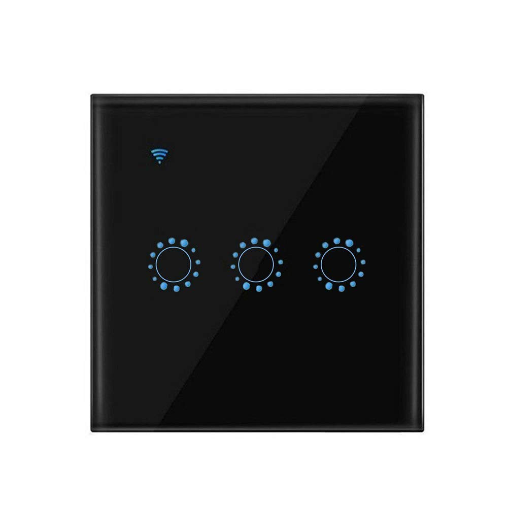 Smart Light Switch, Smart Home WiFi Wireless Panel Touch Wall Light Remote Control Switch Works with Alexa and Google Home, APP Remote Control (Black 3 Gang)