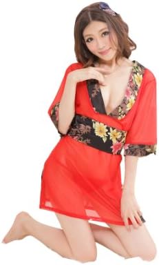 Women's Sexy Lingerie Sheer Kimono Printed Satin Nightgowns Bathrobe+waistband+t-back