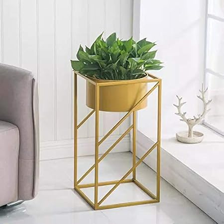 Weston Crafts Metal Planter Stand Plant Pot Stand with Iron Frame and Metal Pot Holder More Decor Indoor Outdoor Living Room Office Gold Stand with Gold Planter
