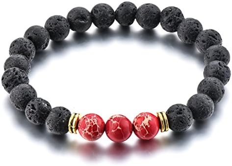 Mystiqs Lava Rock & Red Jasper Beaded Bracelet Essential Oil Diffuser for Men,Women + FREE Aromatherapy E-book Ideal for Anti-Stress or Anti-Anxiety