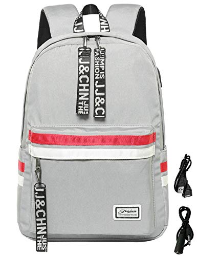 El-fmly Cute Backpack Bookbag Lightweight Daypack with USB Charging Port Headphone for Girl Boy Teen Grey Bag