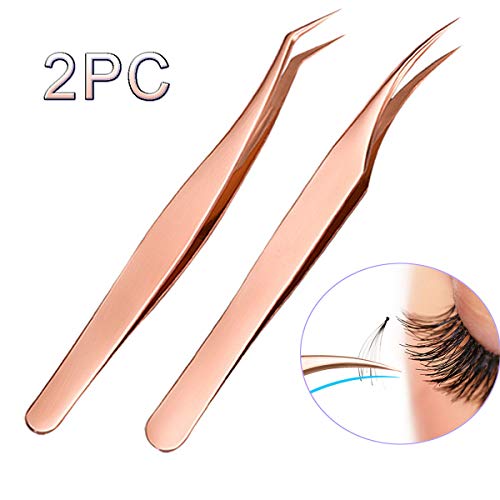 LanMa Eyelash Extensions Tweezers Curved Tip Tweezers Stainless Steel Precision Volume Lash Tweezers Set - Rose Golden - Thumbnail 5