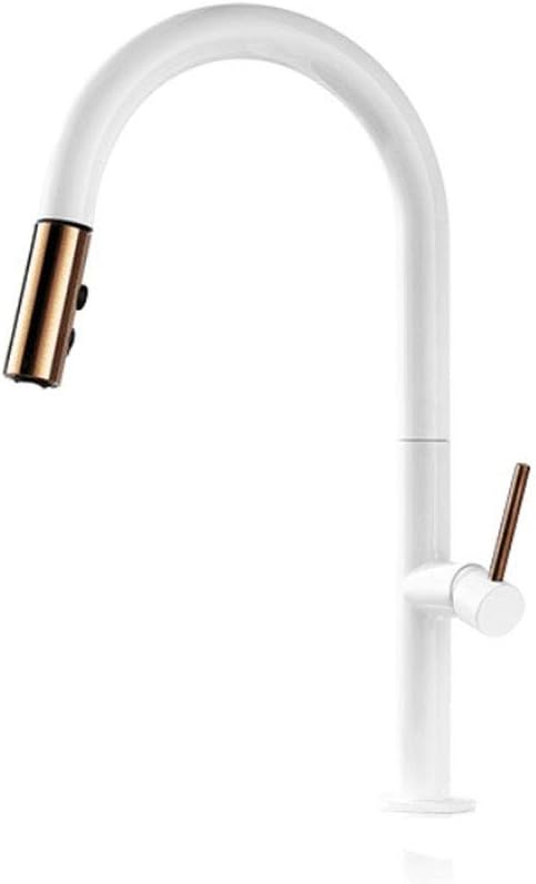 Yee Pull Out Kitchen Faucet, Rose Gold And White Sink Mixer Tap, 360 Degree Rotation Kitchen Mixer Taps Kitchen Tap,White